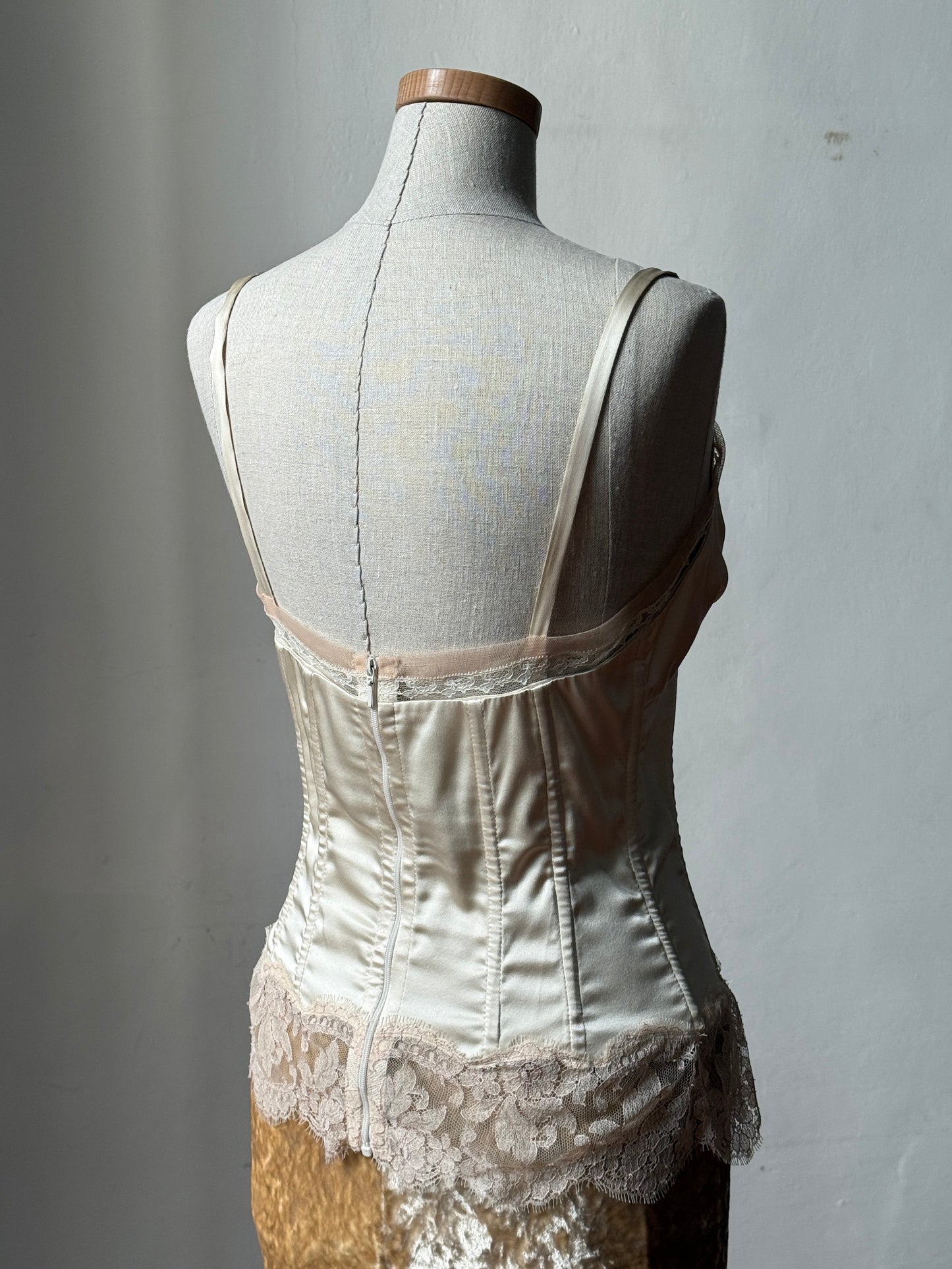 Dolce & Gabbana 2000s Silk Satin Corset Top & Ralph Lauren Velvet Lace Ruffle Skirt