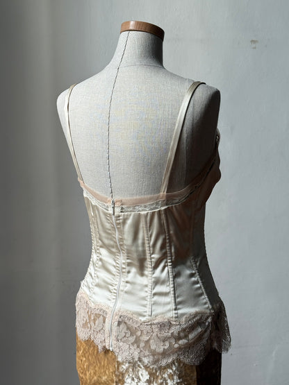 Dolce & Gabbana 2000s Silk Satin Corset Top & Ralph Lauren Velvet Lace Ruffle Skirt