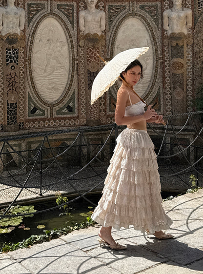 Dolce & Gabbana D&G 2006SS Embroidered Lace Bralette with Eyelet Details & 2000s Ruffle Tiered Skirt with Eyelet Details