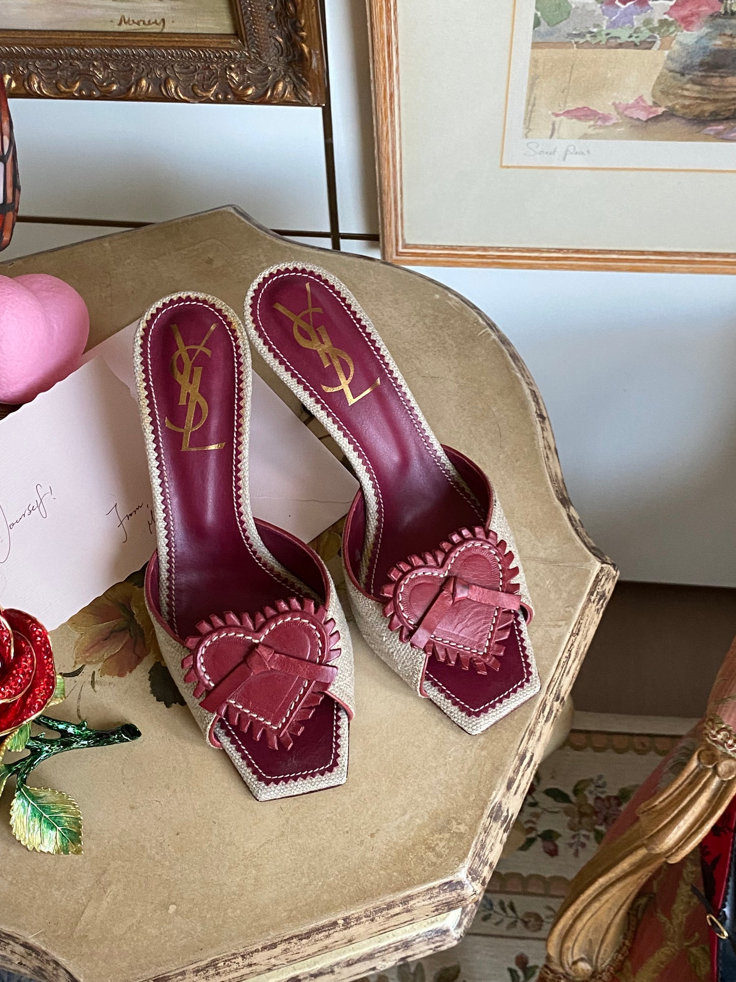 Yves Saint Laurent Heart Canvas Mules