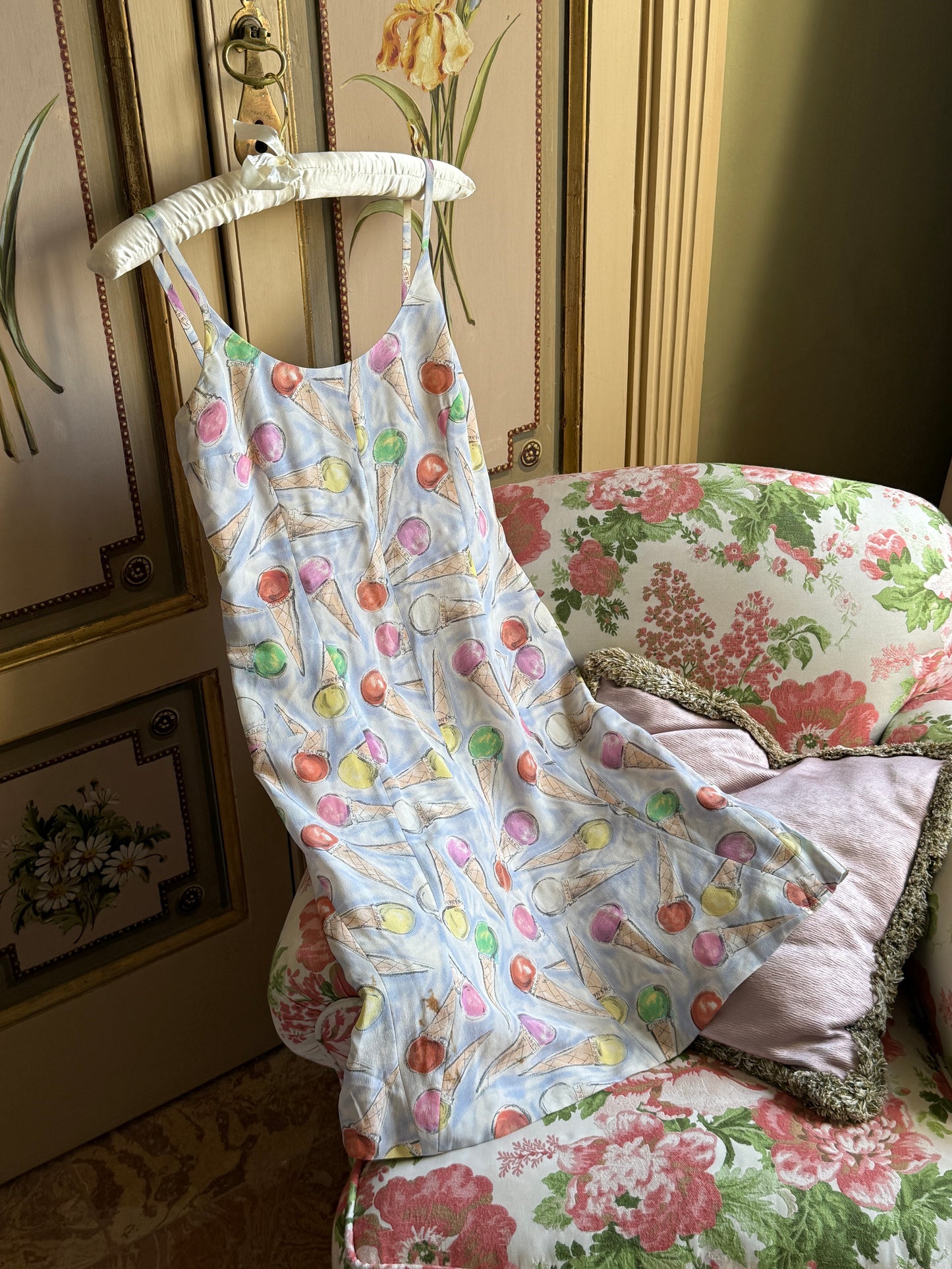 Chanel 2004 Cruise Ice Cream Print Silk Chiffon Dress