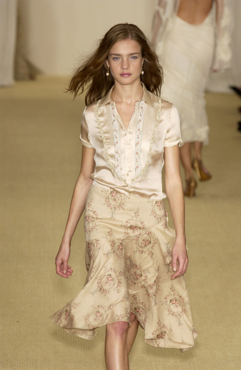 Ralph Lauren Dark Green Floral Corset Style Top & 2003SS Floral Taupe Ruffle Skirt