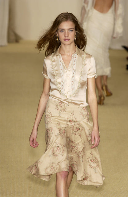 Ralph Lauren Dark Green Floral Corset Style Top & 2003SS Floral Taupe Ruffle Skirt