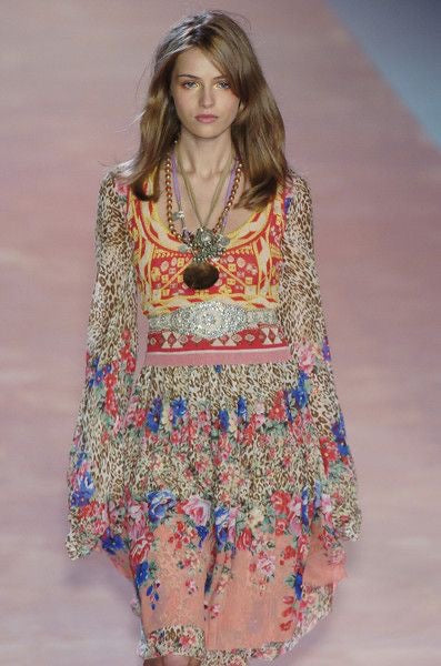 Blumarine 2005SS Leopard Floral Tank Top & Silk Chiffon Yellow Skirt