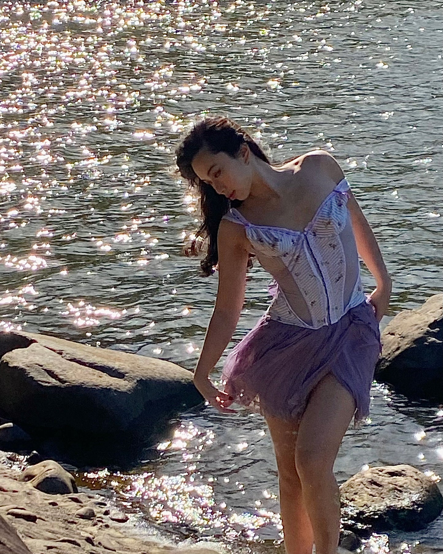 Light Purple Lace And Ribbon Floral Stripes Corset