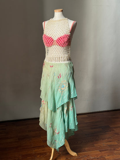 Ralph Lauren Silk Chiffon Embroidered Cascade Skirt