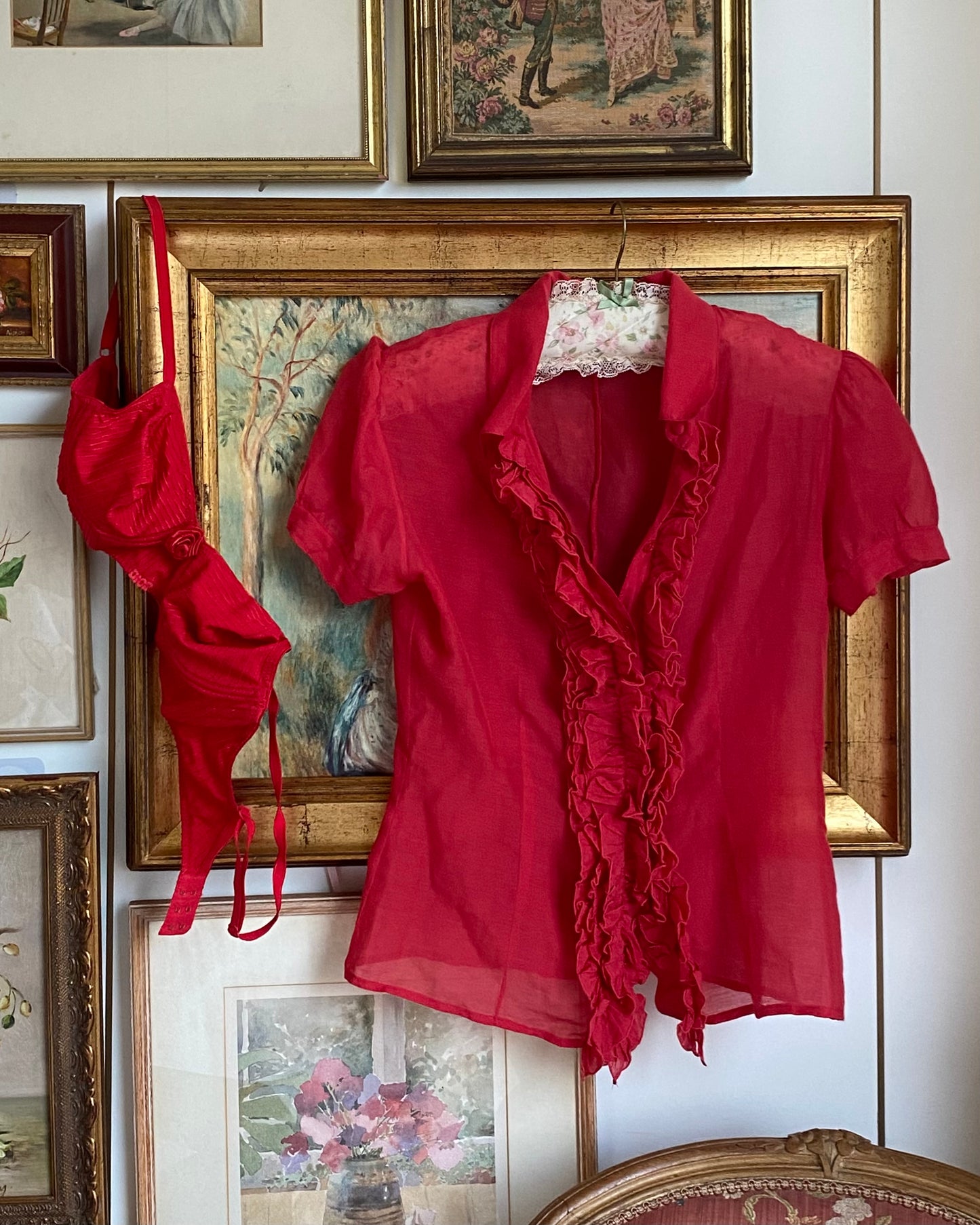 Blugirl Red Ruffled Cotton Blouse