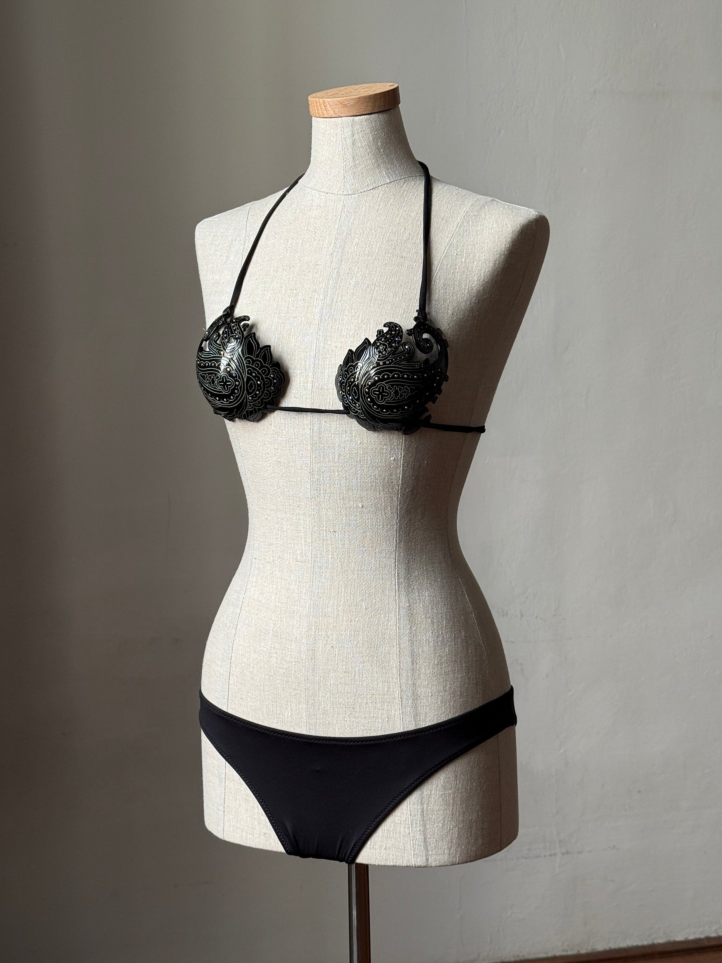 La Perla Paisley Motif Resin Bikini Set & Roberto Cavalli c.1999SS Beaded Pareo
