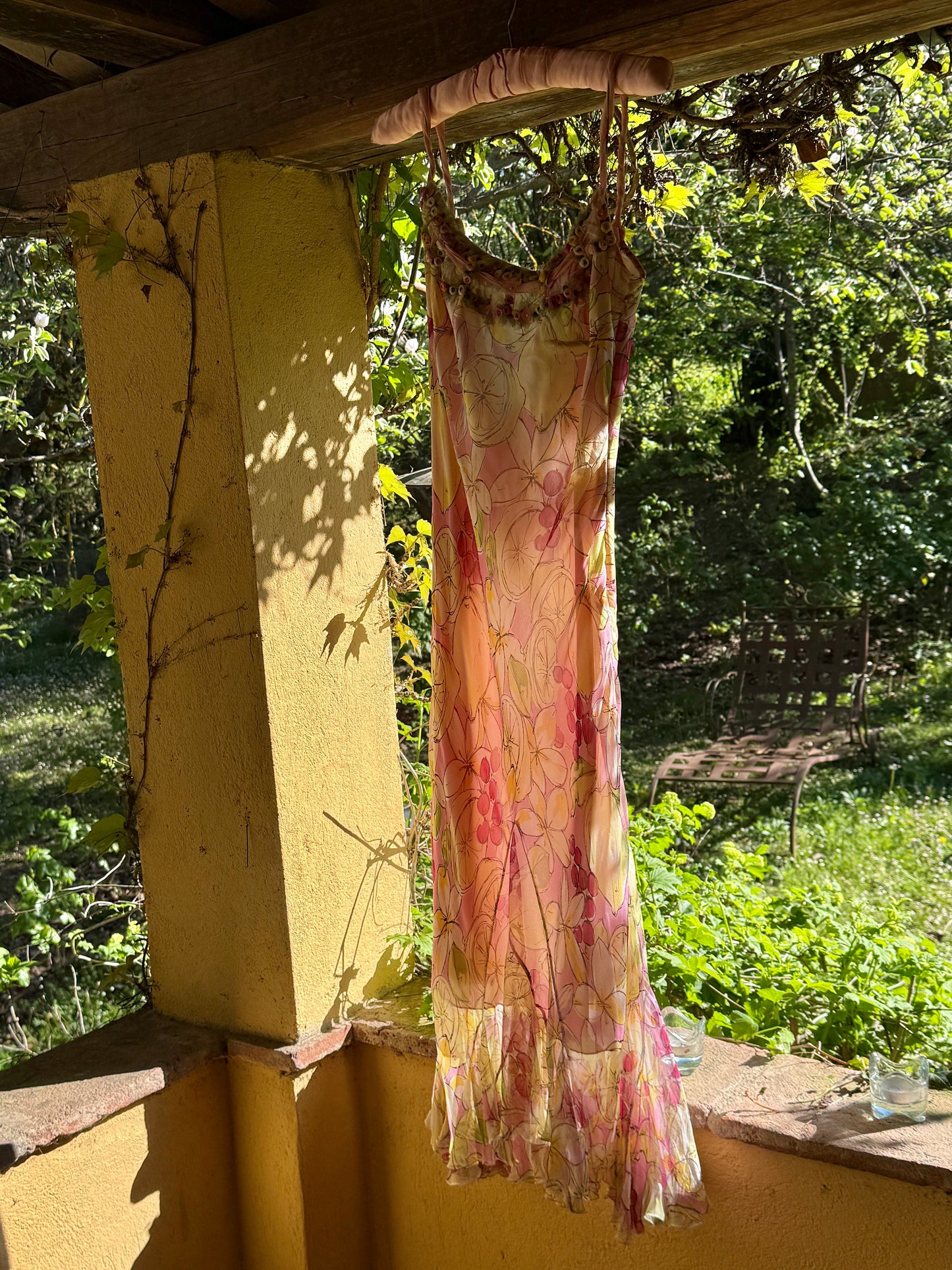 Blumarine 2000s Lemon and Floral Print Silk Dress