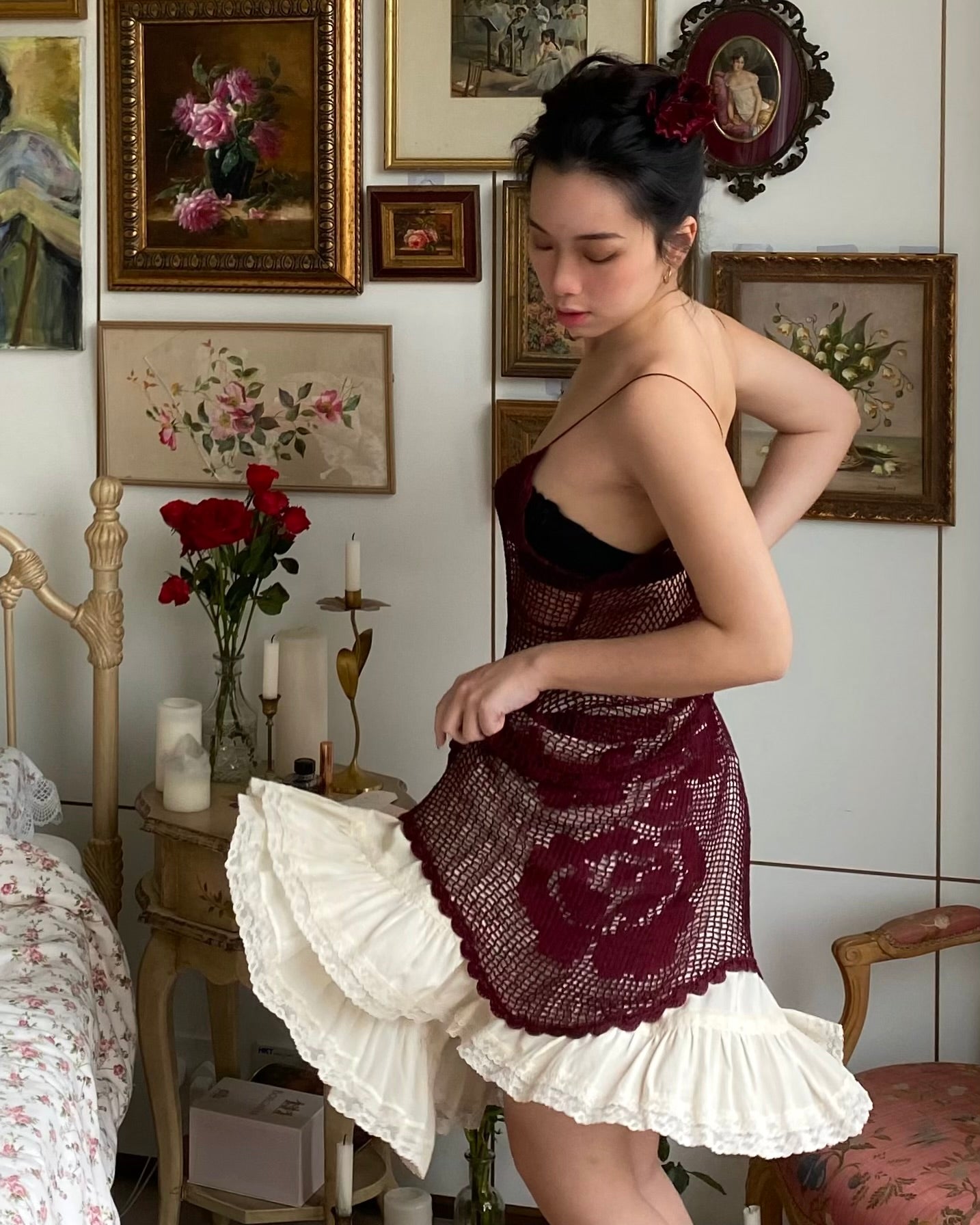 Dolce Gabbana 1997FW Rose Crocheted Dress