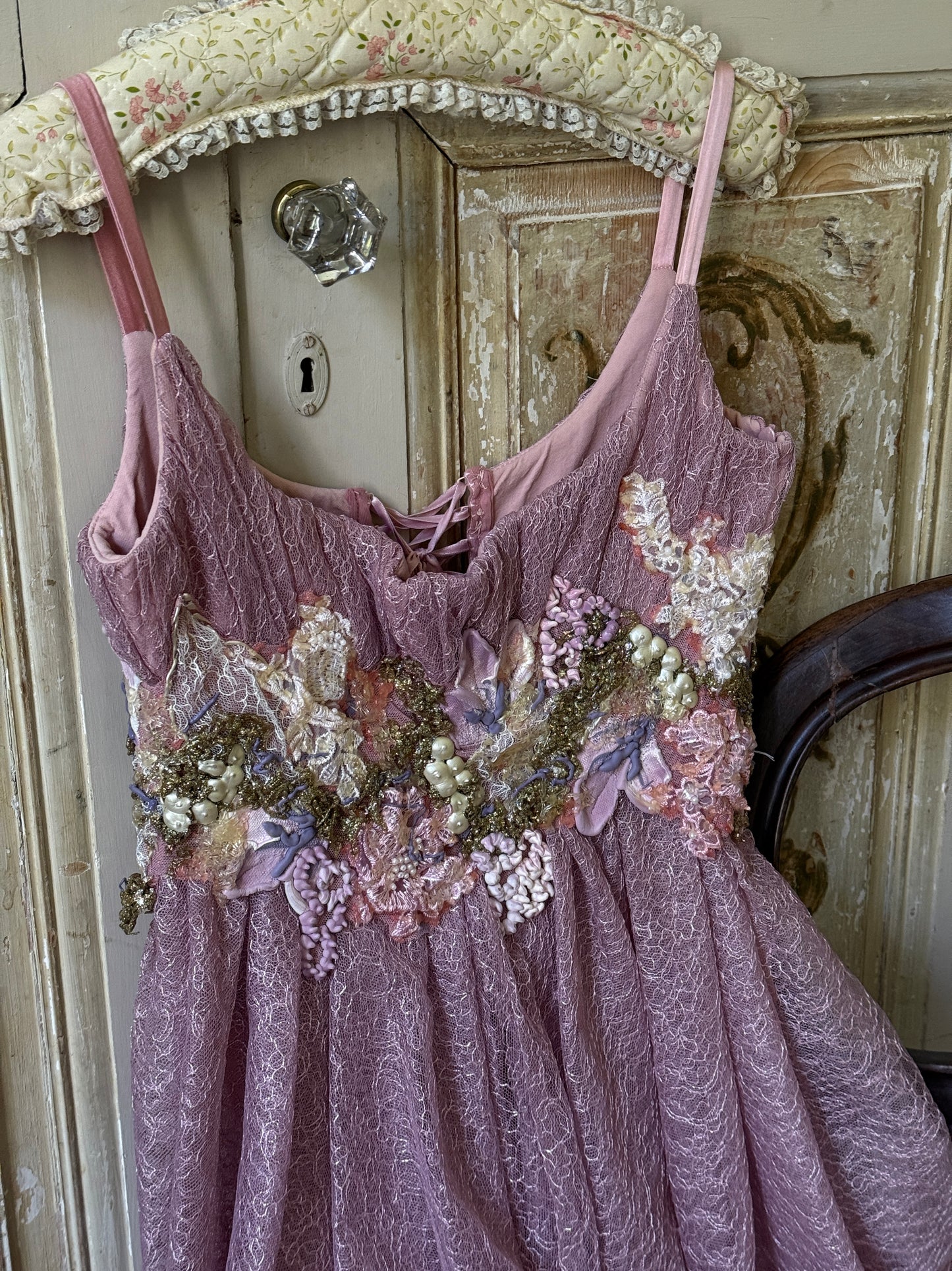 Ema Savahl Pink Corset Floral Appliqué Dress