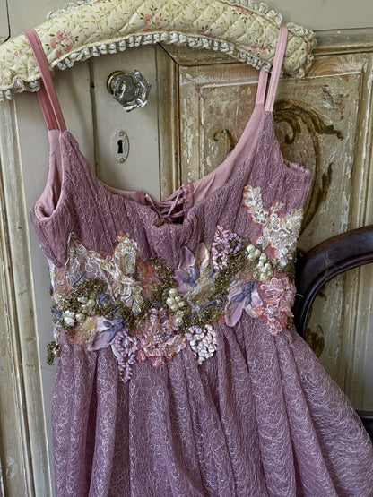 Ema Savahl Pink Corset Floral Appliqué Dress