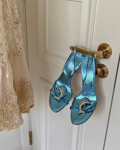 René Caovilla Blue Iridescent Dolphin Heels