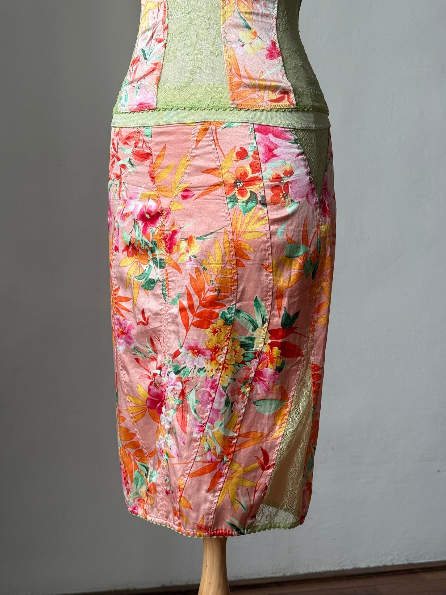 Dolce & Gabbana D&G 2005 Orange Floral Corset & Skirt Ensemble