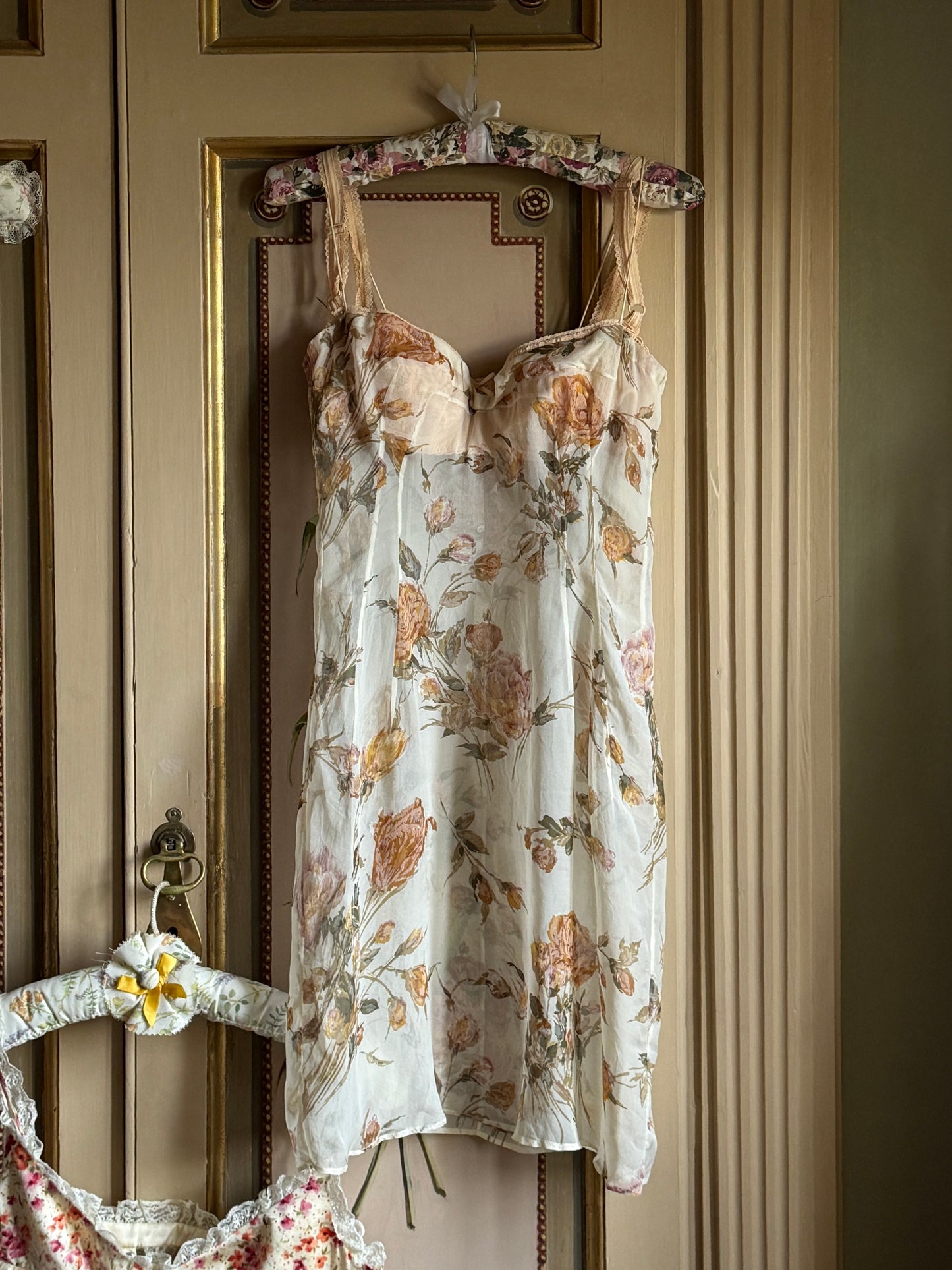 Dolce & Gabbana 1997SS Floral Silk Chiffon Slip with Built-in Bra