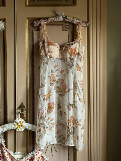 Dolce & Gabbana 1997SS Floral Silk Chiffon Slip with Built-in Bra