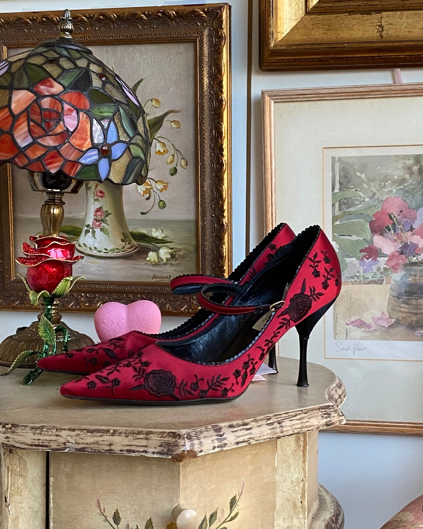 Moschino Red Floral Heels