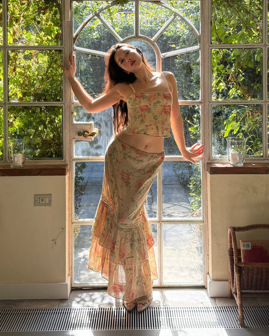 Ralph Lauren Beige Floral Corset and Skirt Set