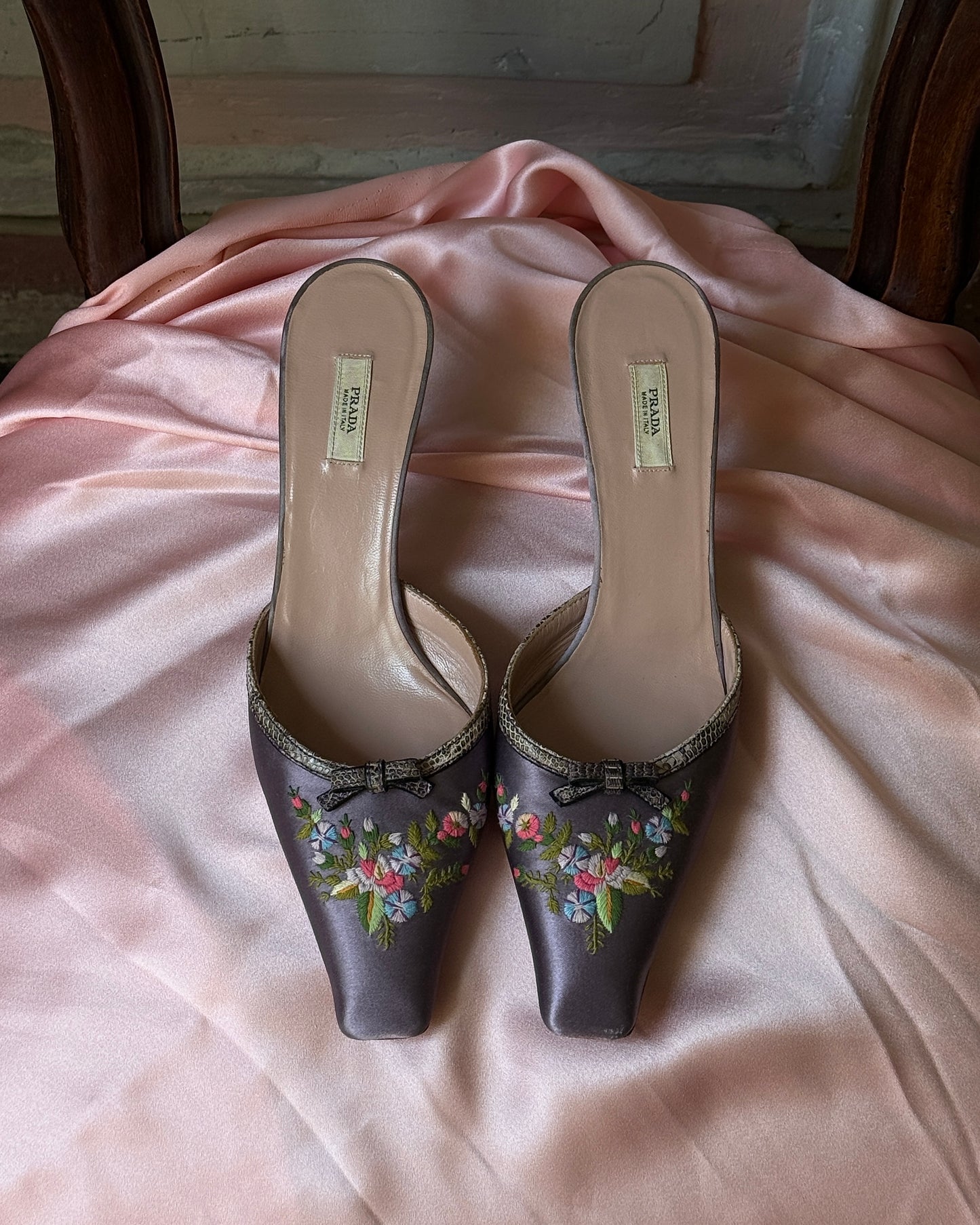 Prada Lilac Floral Mules