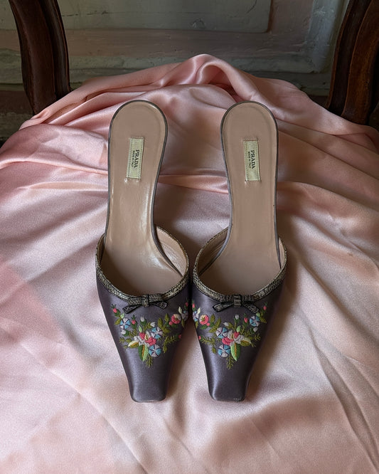 Prada Lilac Floral Mules