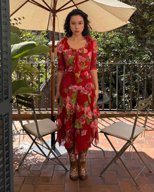 Blumarine 2002SS Red Floral Top & Skirt