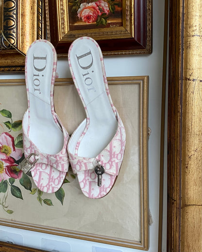 Dior Pink Monogram Key & Lock Mules