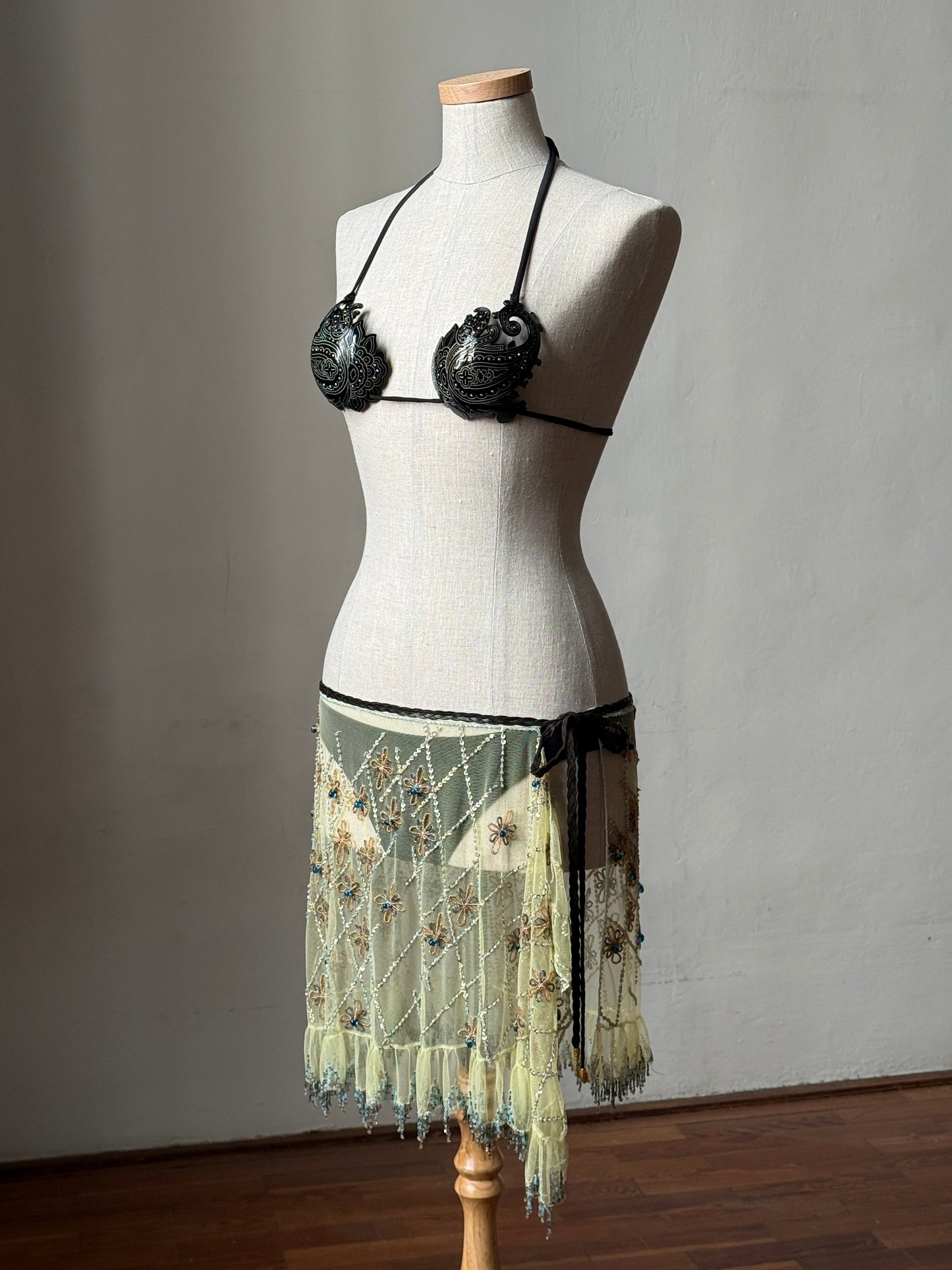 La Perla Paisley Motif Resin Bikini Set & Roberto Cavalli c.1999SS Beaded Pareo