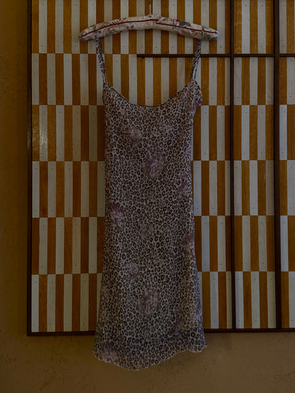 Blugirl Blumarine Leopard Purple Hydrangea Print Silk Dress