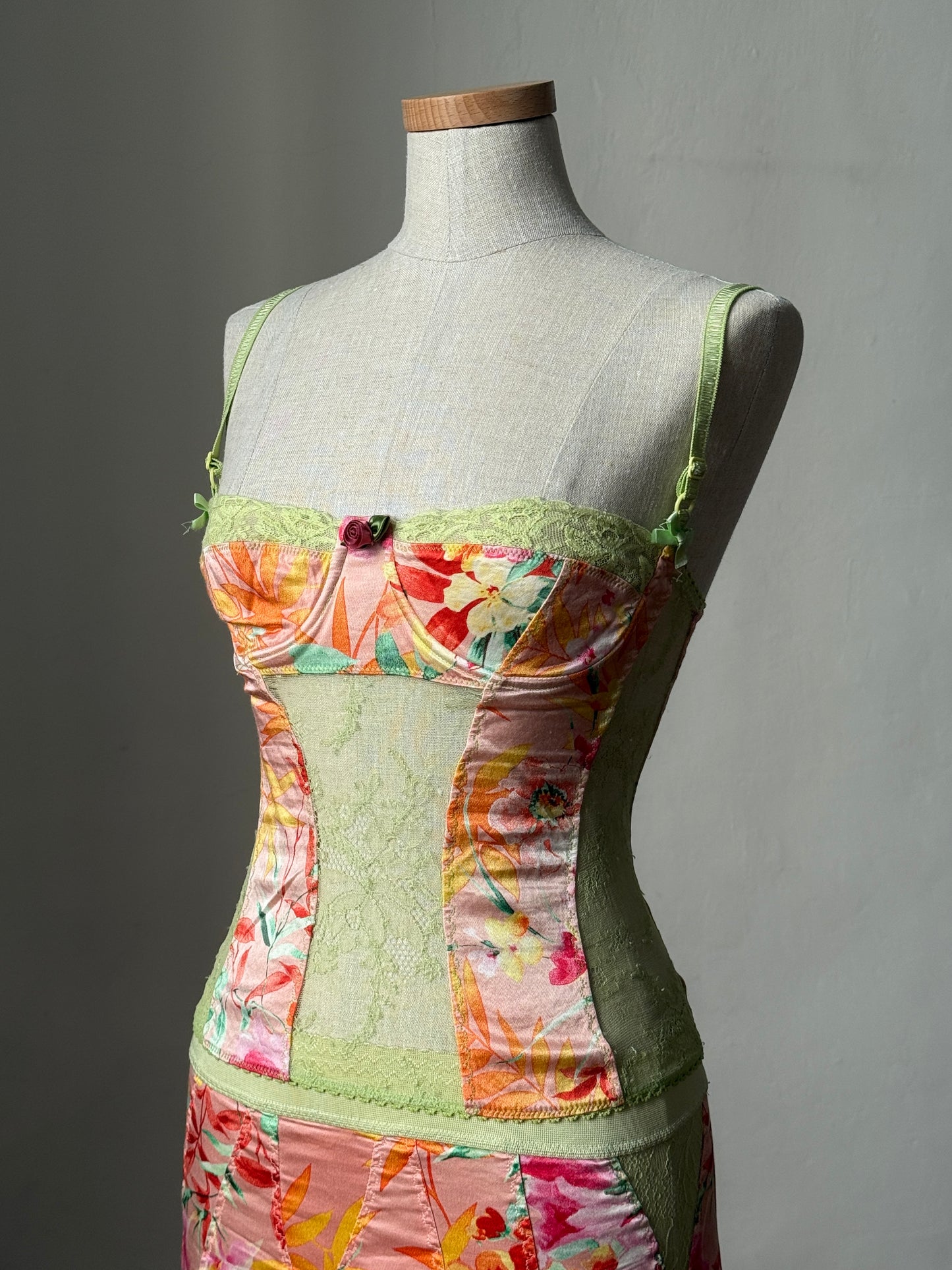 Dolce & Gabbana D&G 2005 Orange Floral Corset & Skirt Ensemble