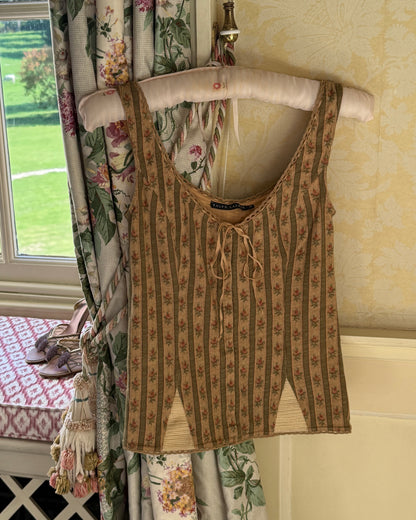 Ralph Lauren Dark Green Floral Corset Style Top & 2003SS Floral Taupe Ruffle Skirt