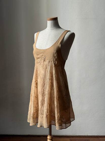 La Perla 90s Gold Label Floral Embroidered Lace Silk Chiffon Babydoll