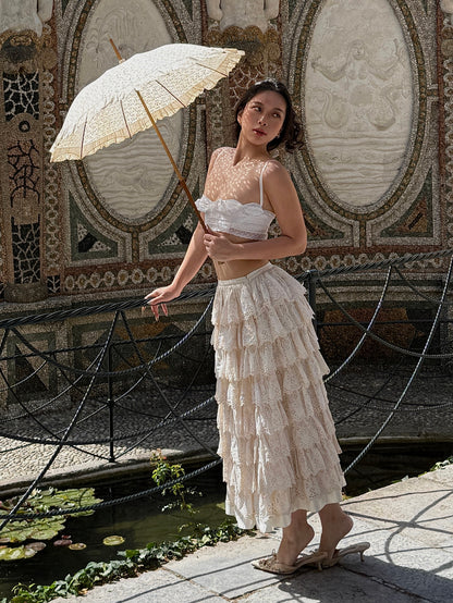 Dolce & Gabbana D&G 2006SS Embroidered Lace Bralette with Eyelet Details & 2000s Ruffle Tiered Skirt with Eyelet Details