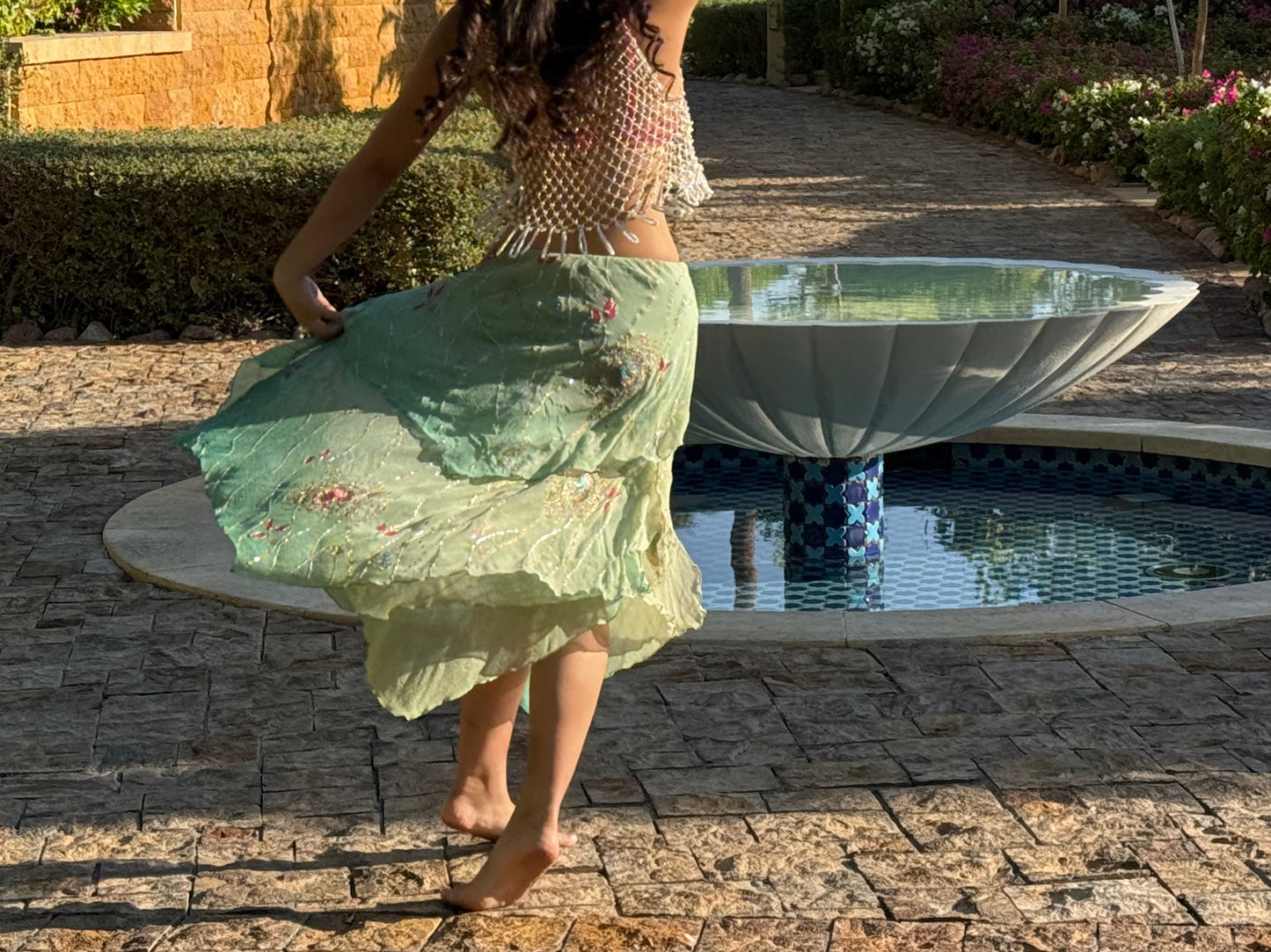 Ralph Lauren Silk Chiffon Embroidered Cascade Skirt