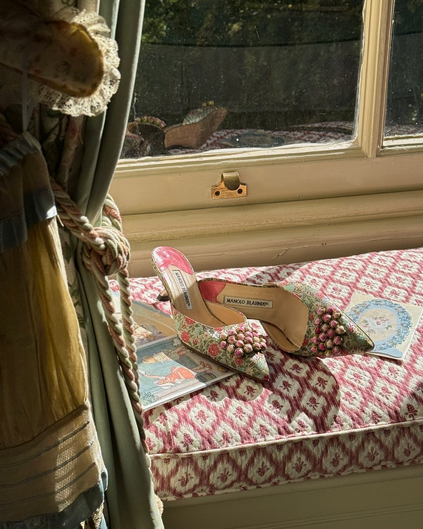 Manolo Blahnik Floral Mules with Rosebuds Details