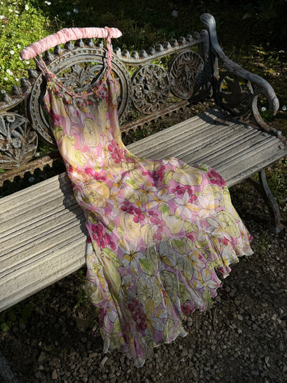 Blumarine 2000s Lemon and Floral Print Silk Dress