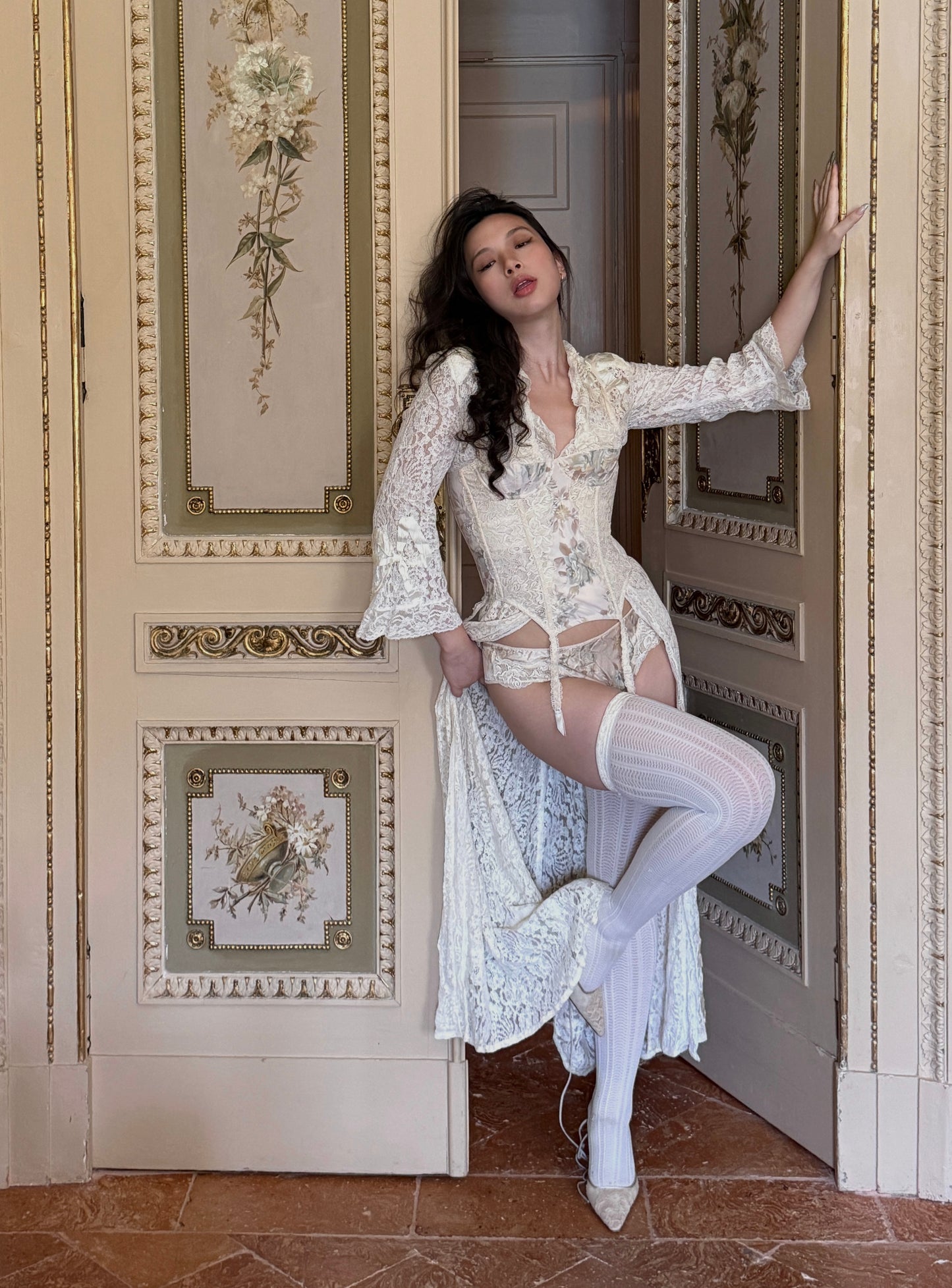 La Perla 1990s Beige Floral Corset & Panty Ensemble