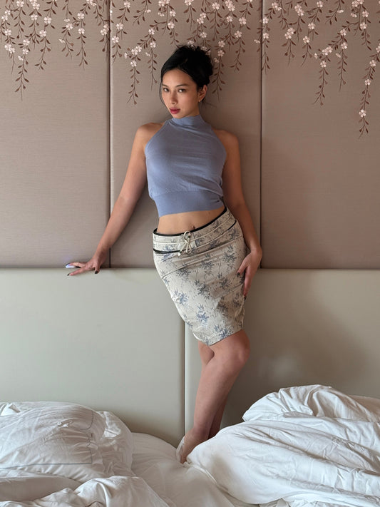 Prada 2002SS Floral Jacquard Skirt & Jacquard Leather Belt