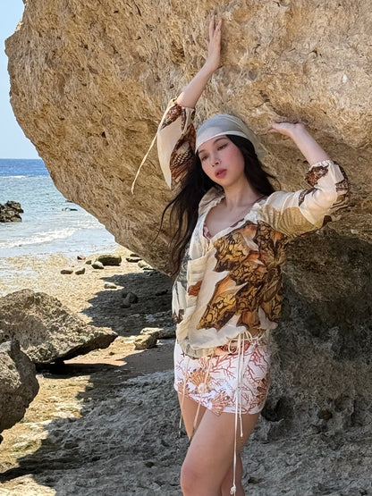 Roberto Cavalli 2005SS Sea Life Silk Blouse & Pareo