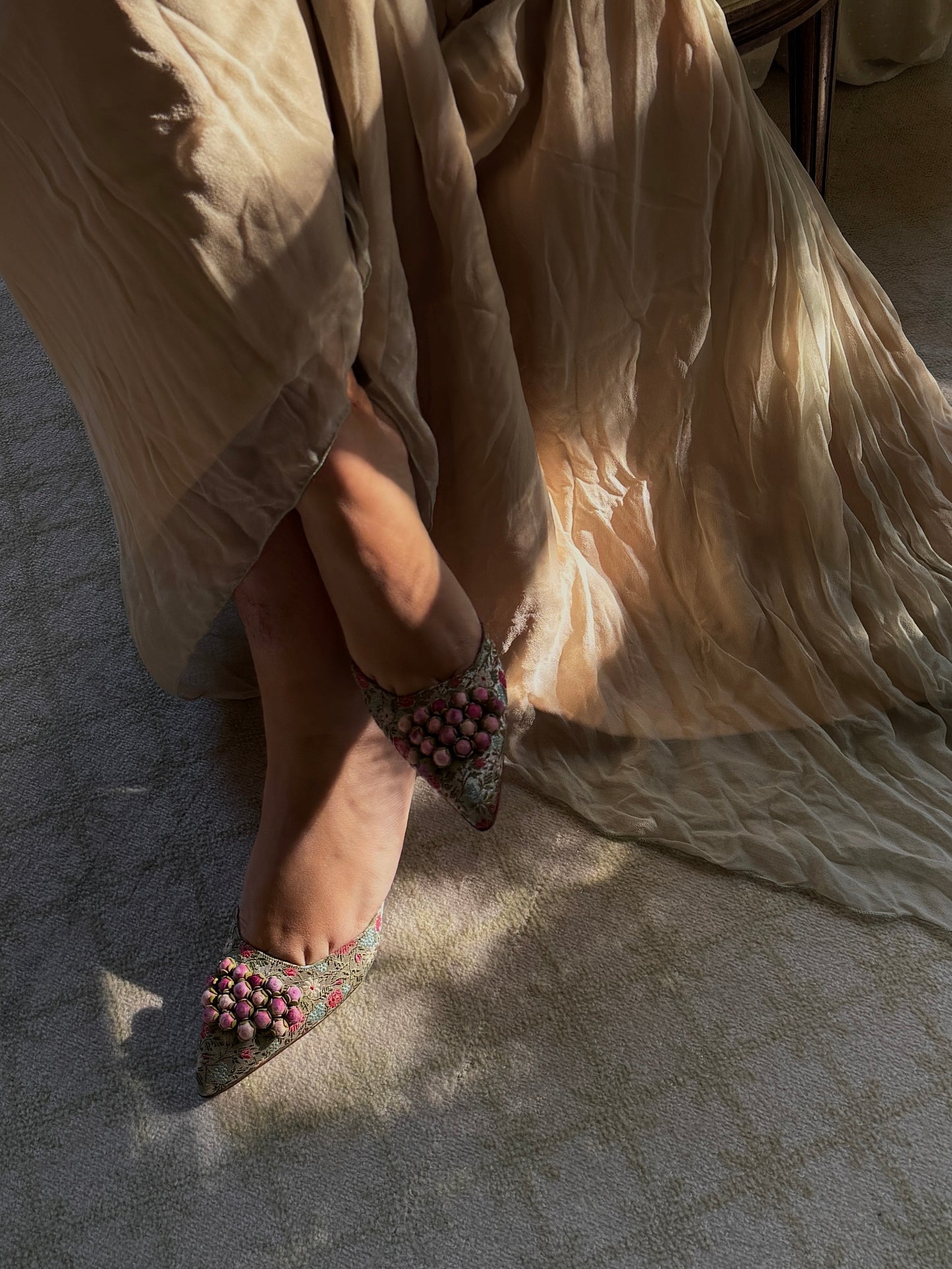 Manolo Blahnik Floral Mules with Rosebuds Details