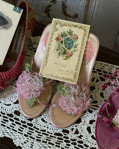 Rene Caovilla Pink Floral Appliqué Sandals