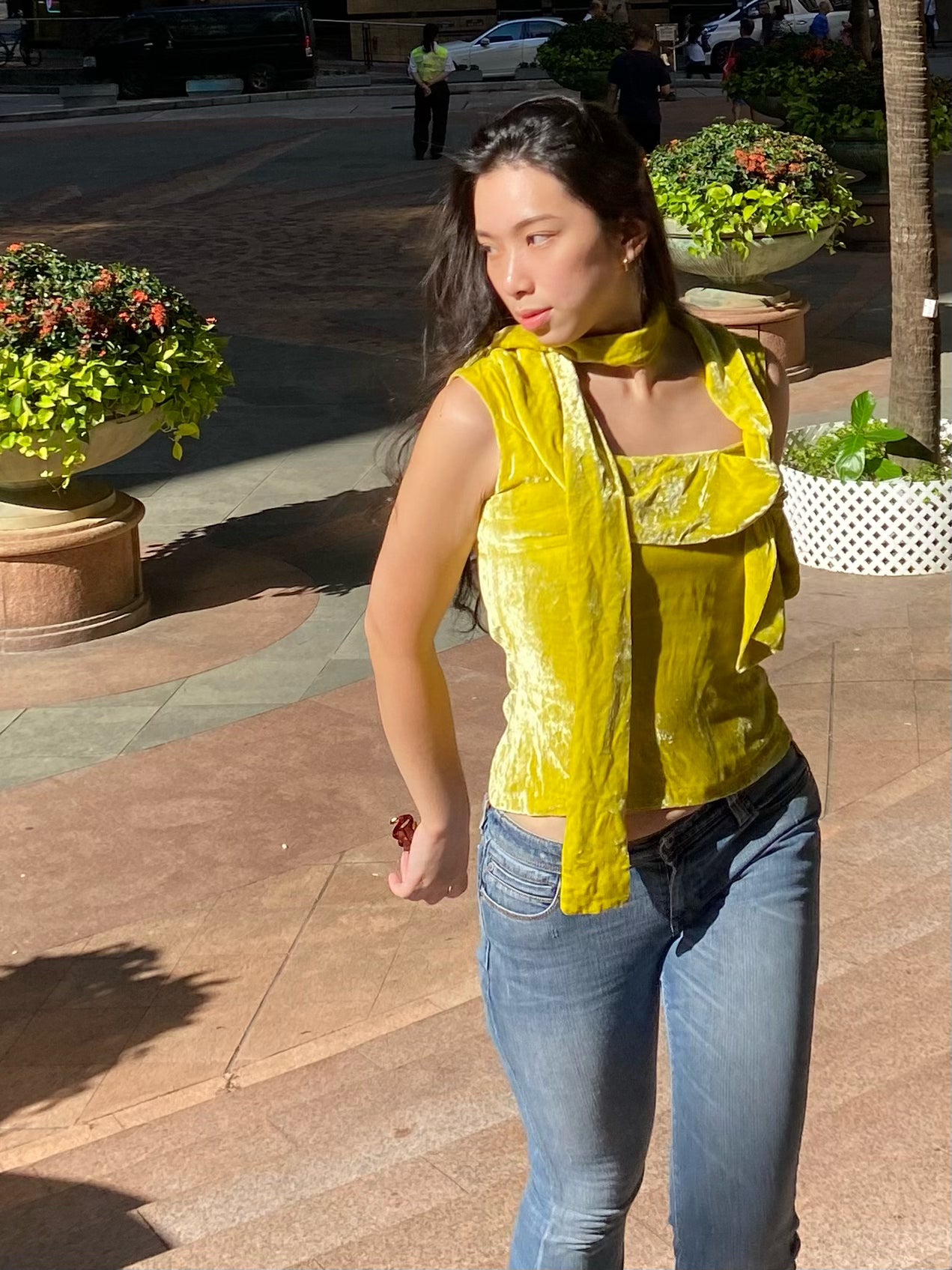 Plein Sud Mustard Velvet Top with Scarf