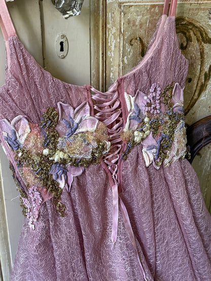 Ema Savahl Pink Corset Floral Appliqué Dress