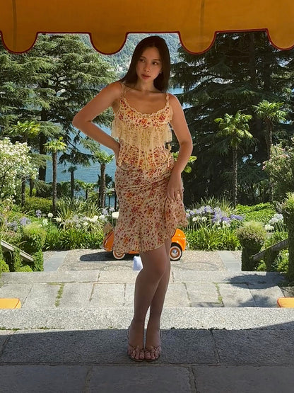 Valentino 2004SS Orange Floral Corset & Skirt Ensemble