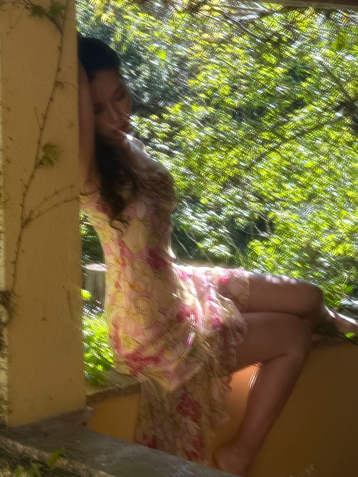 Blumarine 2000s Lemon and Floral Print Silk Dress
