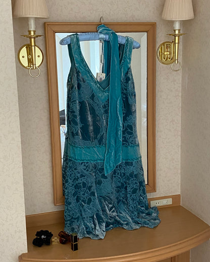 Blumarine 2002FW Blue Beaded Velvet Dress