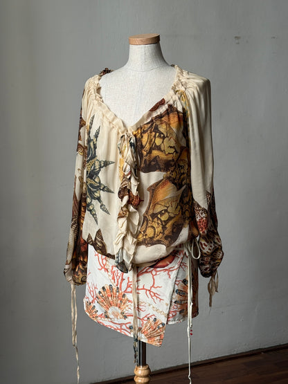 Roberto Cavalli 2005SS Sea Life Silk Blouse & Pareo