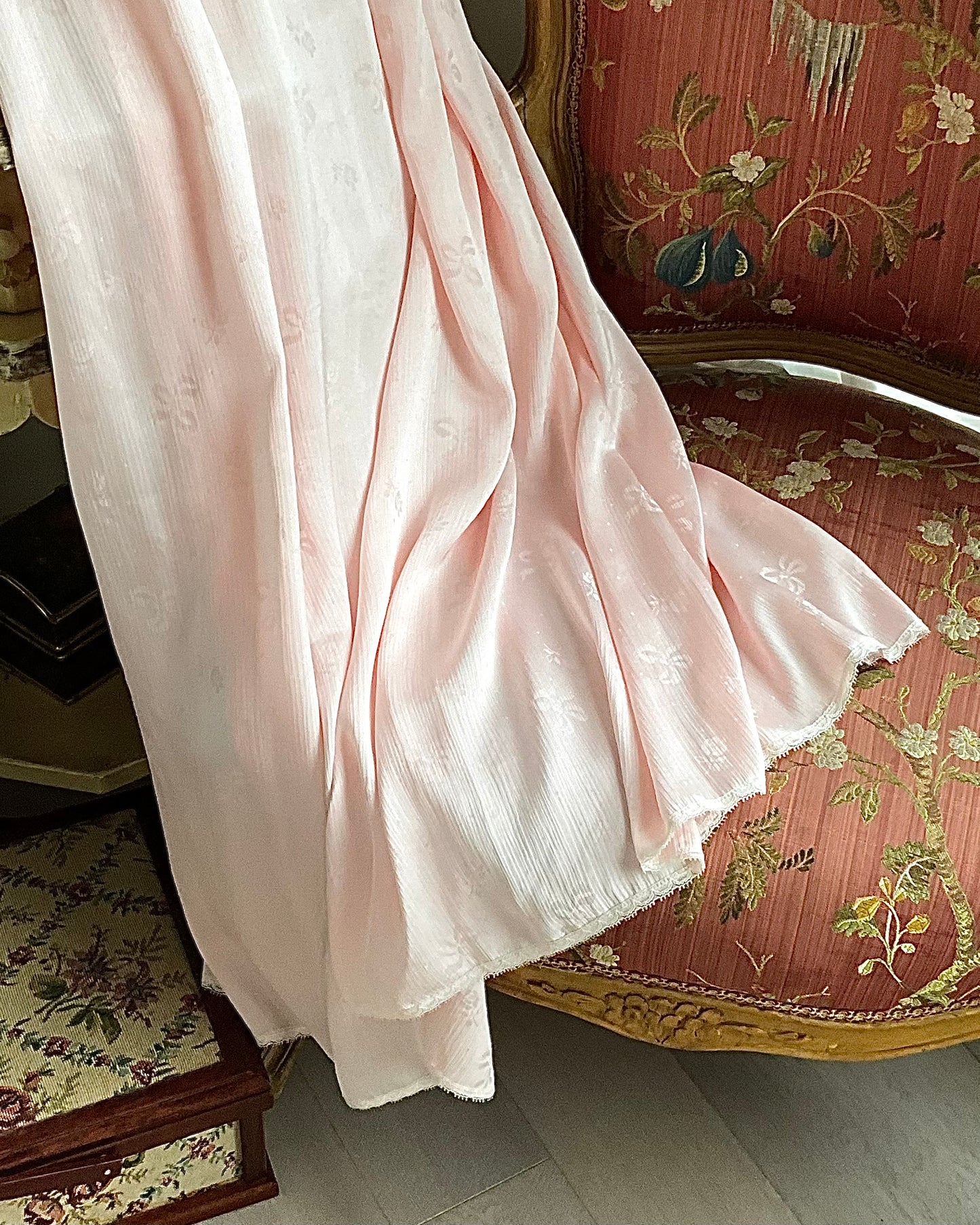 Christian Dior Pink Satin Slip with Ribbon and Rose Motifs