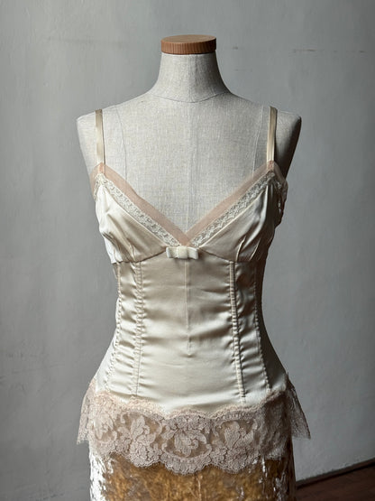 Dolce & Gabbana 2000s Silk Satin Corset Top & Ralph Lauren Velvet Lace Ruffle Skirt