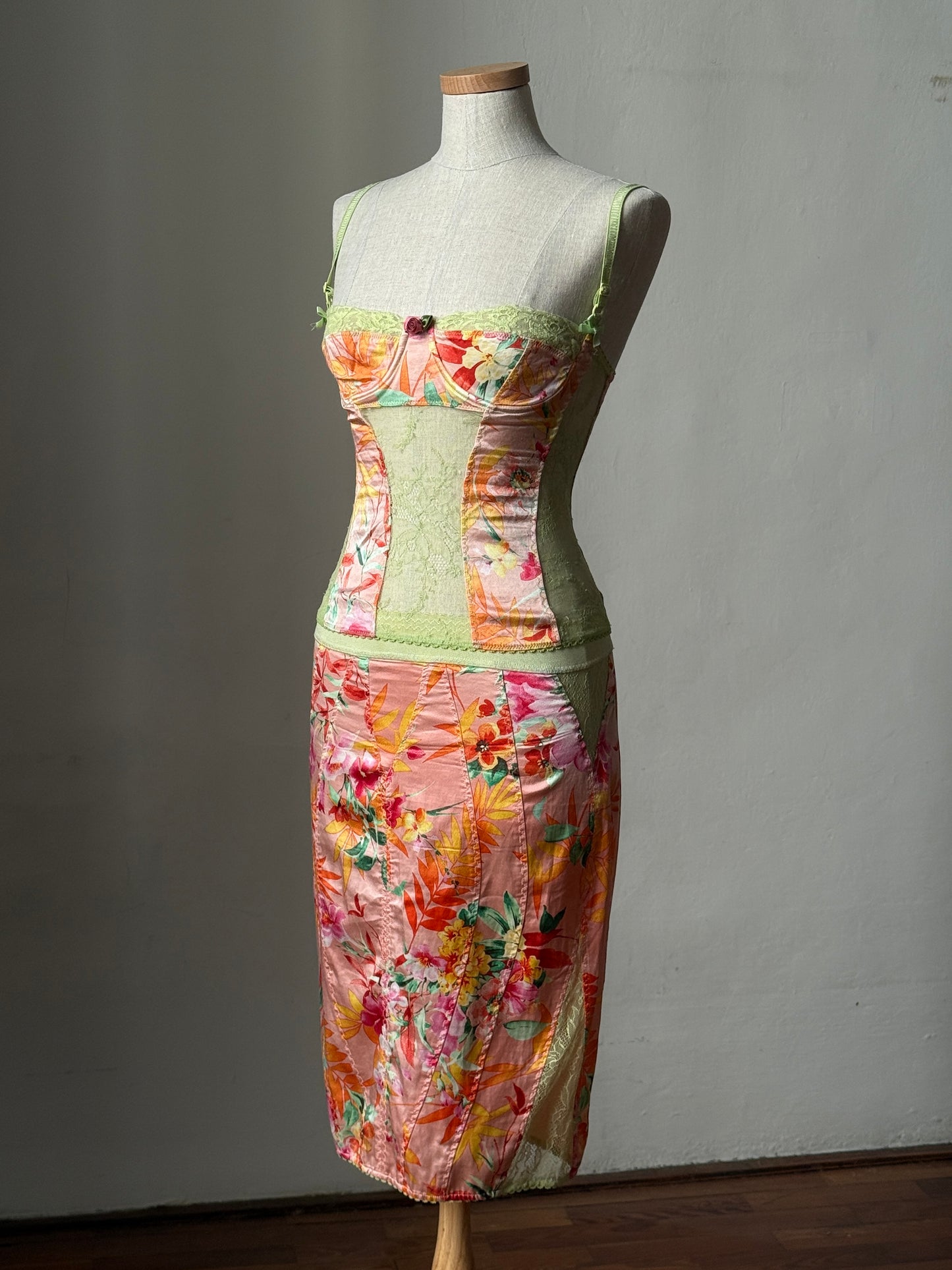 Dolce & Gabbana D&G 2005 Orange Floral Corset & Skirt Ensemble
