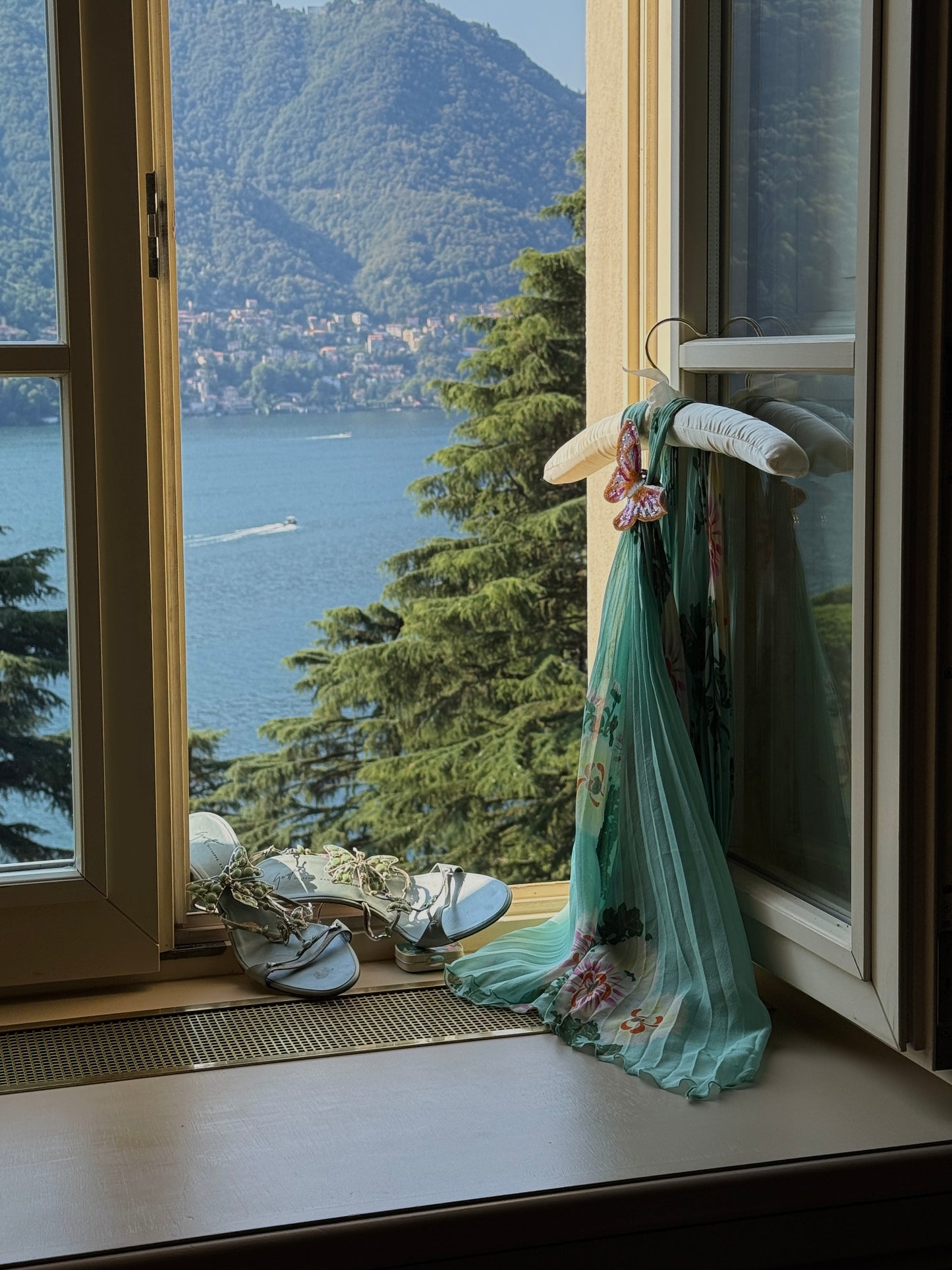 Emanuel Ungaro 2001SS Teal Pleated Open Back Top & John Galliano 2001SS Duck Egg Blue Silk Chiffon Asymmetrical Skirt